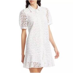 Tanya Taylor Aliciana Cotton eyelet shirtdress White Cottagecore Lace Sz 2 $495